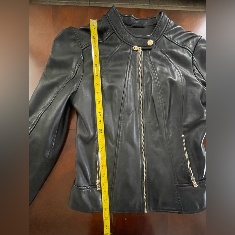 GUESS Black Leather Moto Jacket Fitted Zip Front Women’s Small - Picture 7 of 11